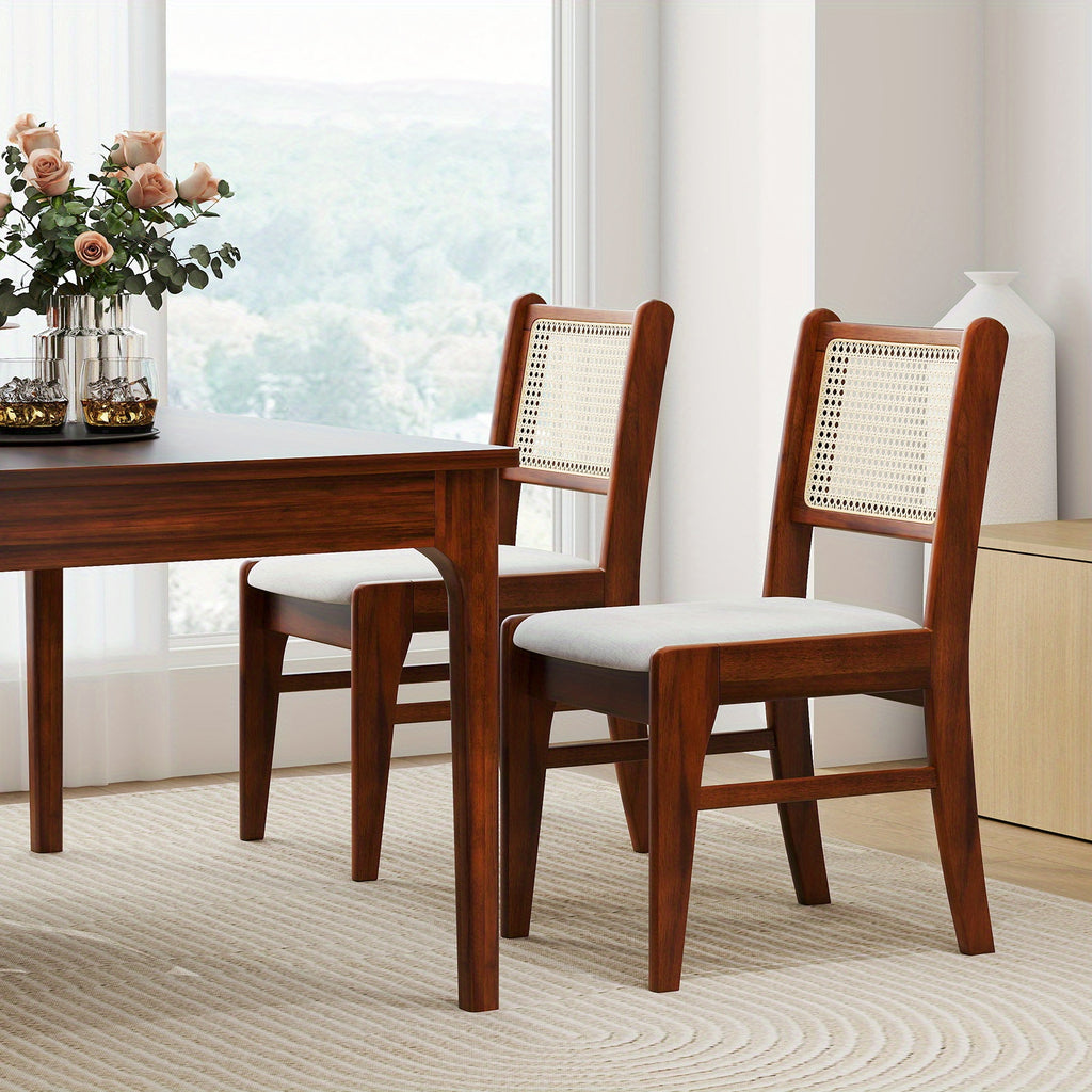 LIFEZEAL Rattan Dining Chair Set of 2, Wooden Kitchen Chairs w\u002F Cane Back