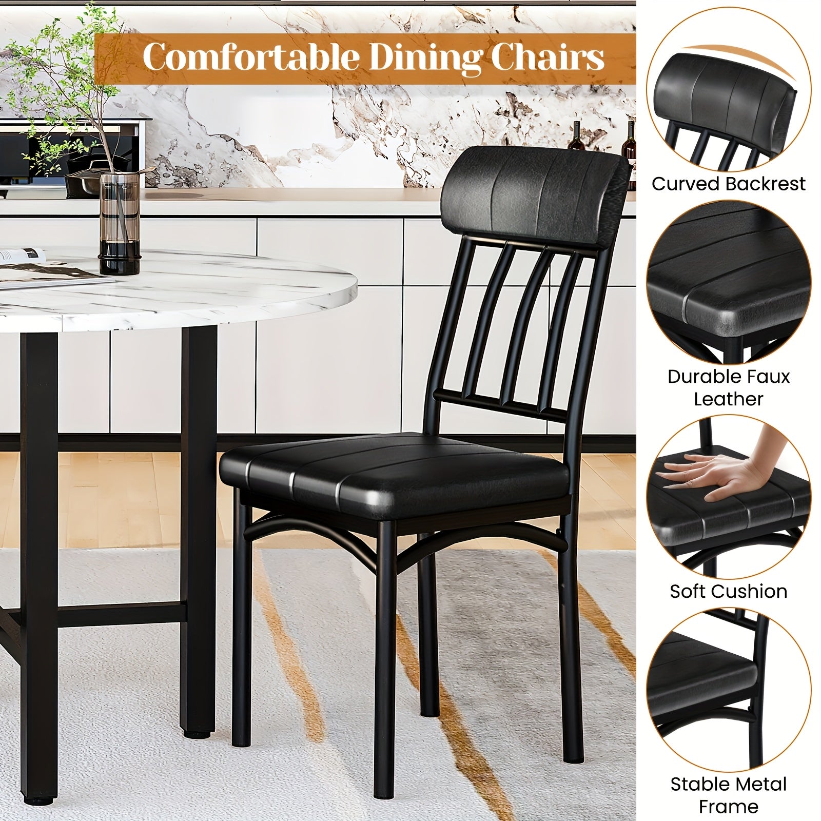 5pcs Dining Table And Chairs Set - Wooden Circle Table With 4 Faux Leather Seats, Kitchen Or Small Dining Spaces
