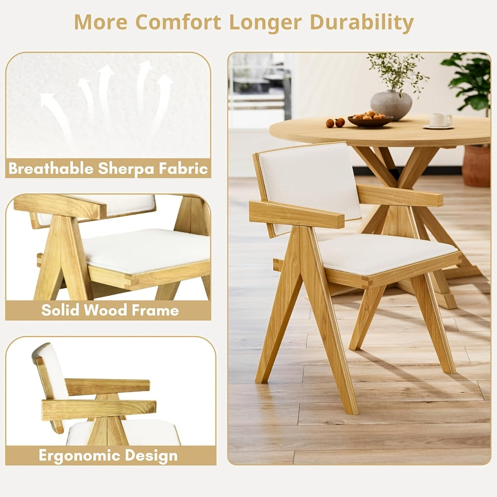 Set of 2 Modern Farmhouse Dining Chairs with Arms Boucle Upholstered Dining Room