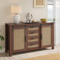 Farmhouse Sideboard Buffet with Sliding Barn Doors & Rattan Details
