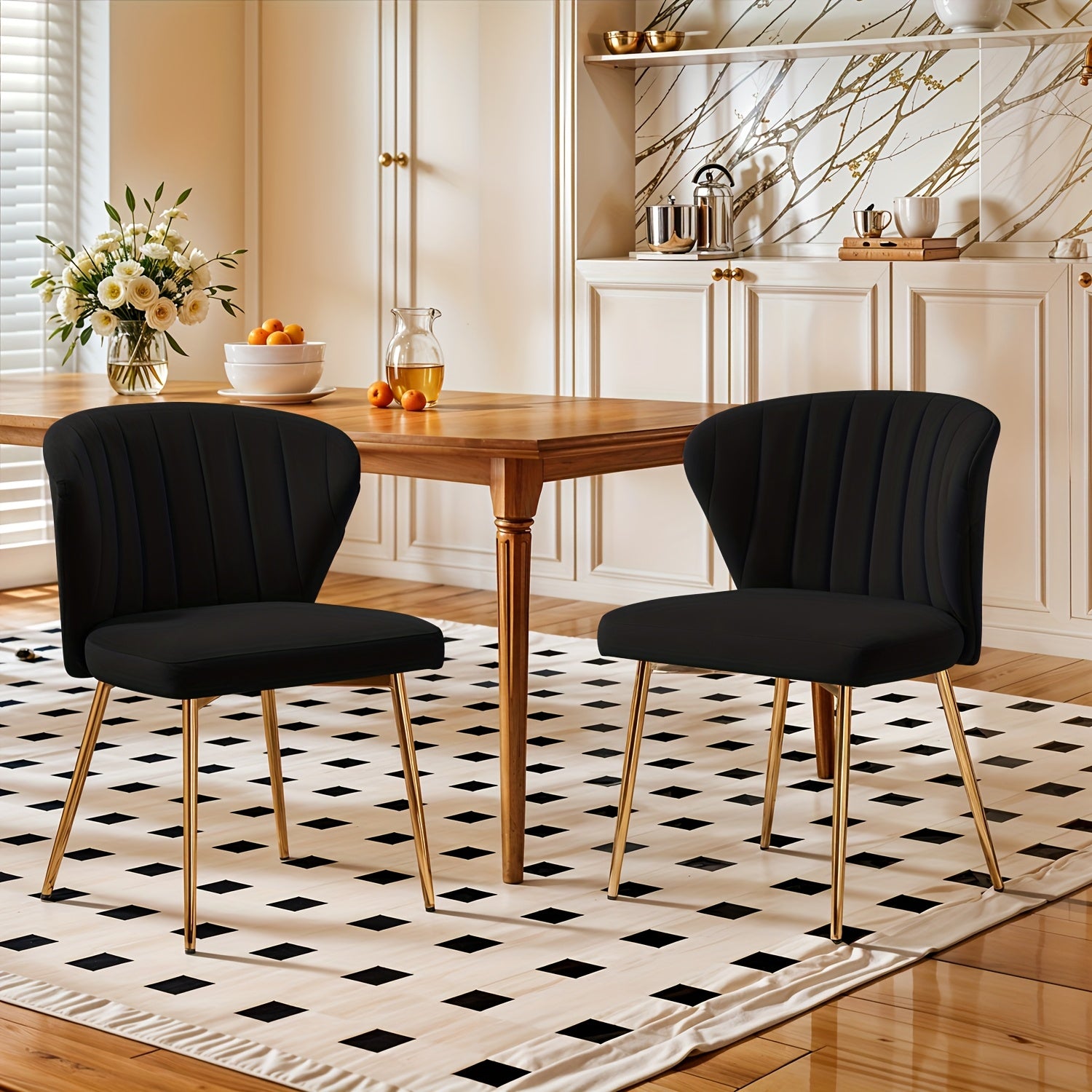 Mojay Modern Dining Chairs Set Of 2, Velvet Vanity Chairs with Golden Metal Legs for Kitchen