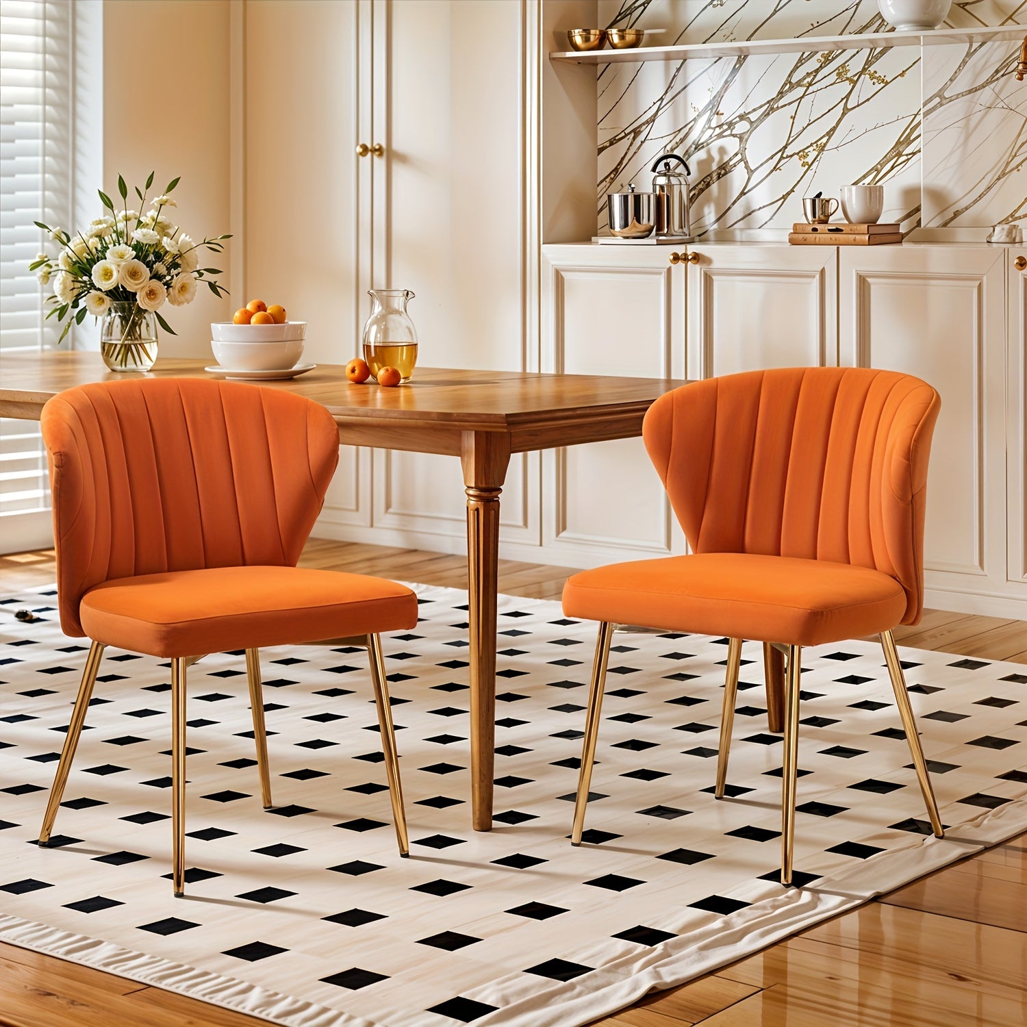 Mojay Modern Dining Chairs Set Of 2, Velvet Vanity Chairs with Golden Metal Legs for Kitchen
