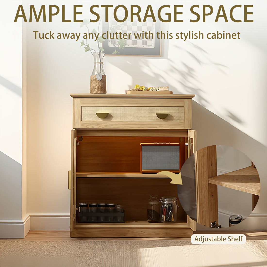 Modern Buffet Cabinet with Glass Door Storage - Adjustable Shelves & ≥3.2 Cu Ft Display Cabinet