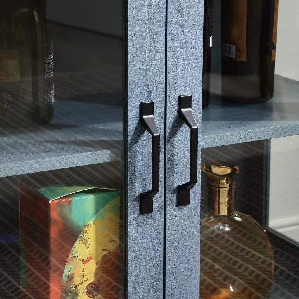 Contemporary Blue Buffet Cabinet with Glass Doors & Adjustable Shelves - 3.2+ Cubic Feet Storage