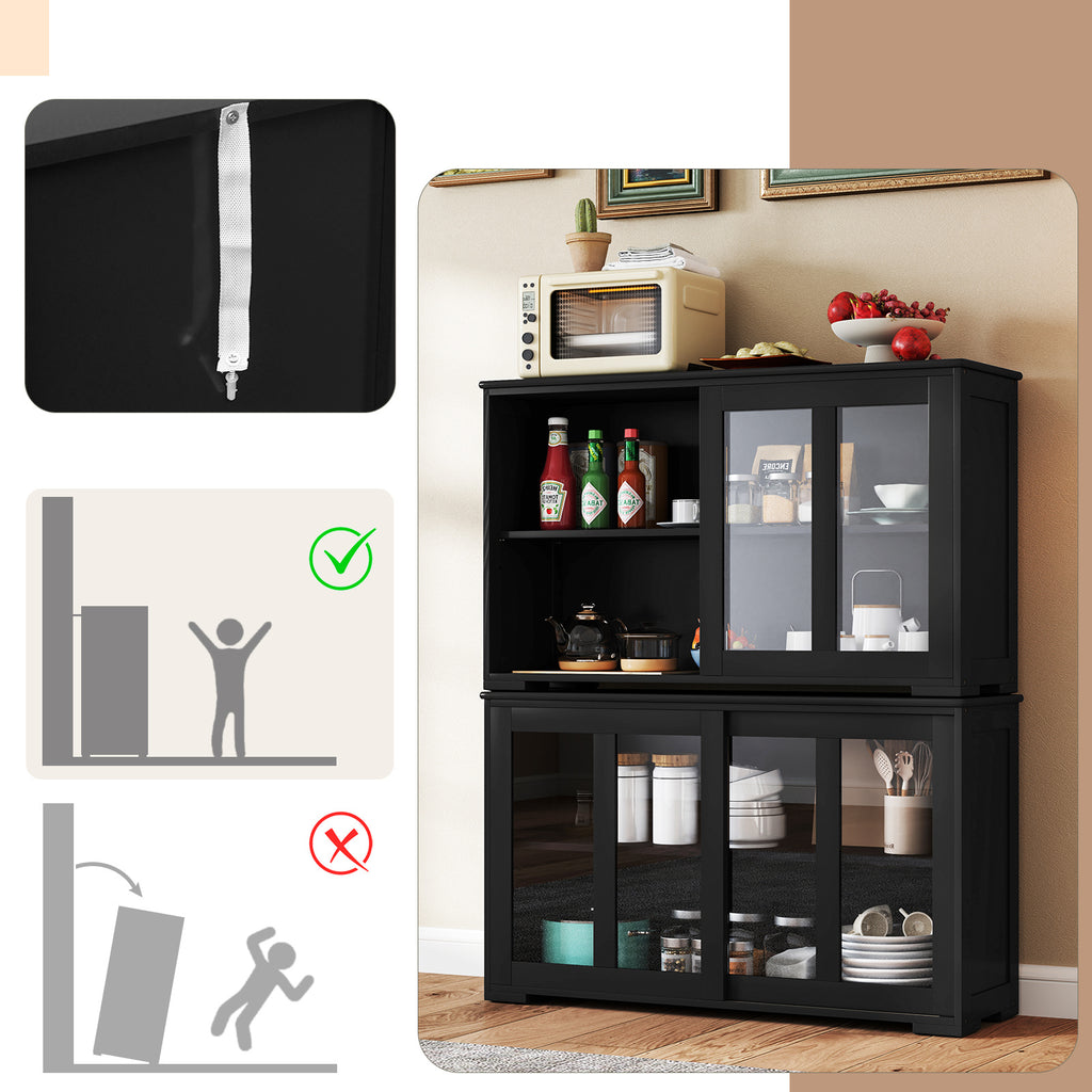 COSTWAY Modern Buffet Sideboard with Sliding Glass Doors & Adjustable Shelf - Heavy-Duty Storage Cabinet