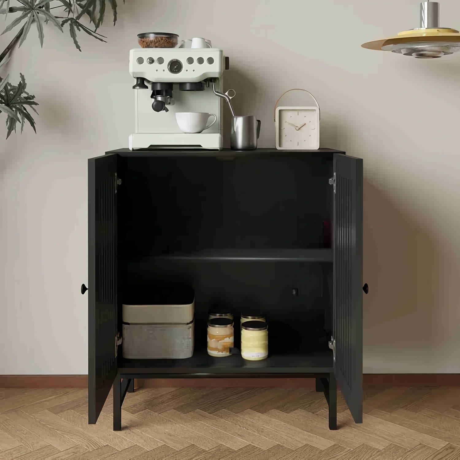 Vintage Style Buffet Side Cabinet, 2 Louvered Doors And Adjustable Shelves - Suitable for Kitchen