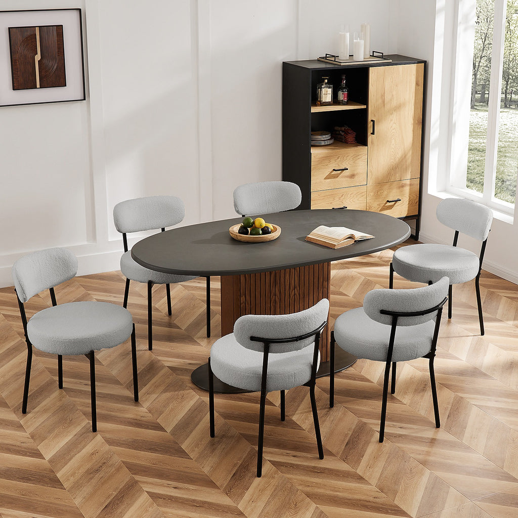 Dining Chairs Set of 2, Boucle Upholstered Kitchen Chairs with Curved Backrest & Metal Legs