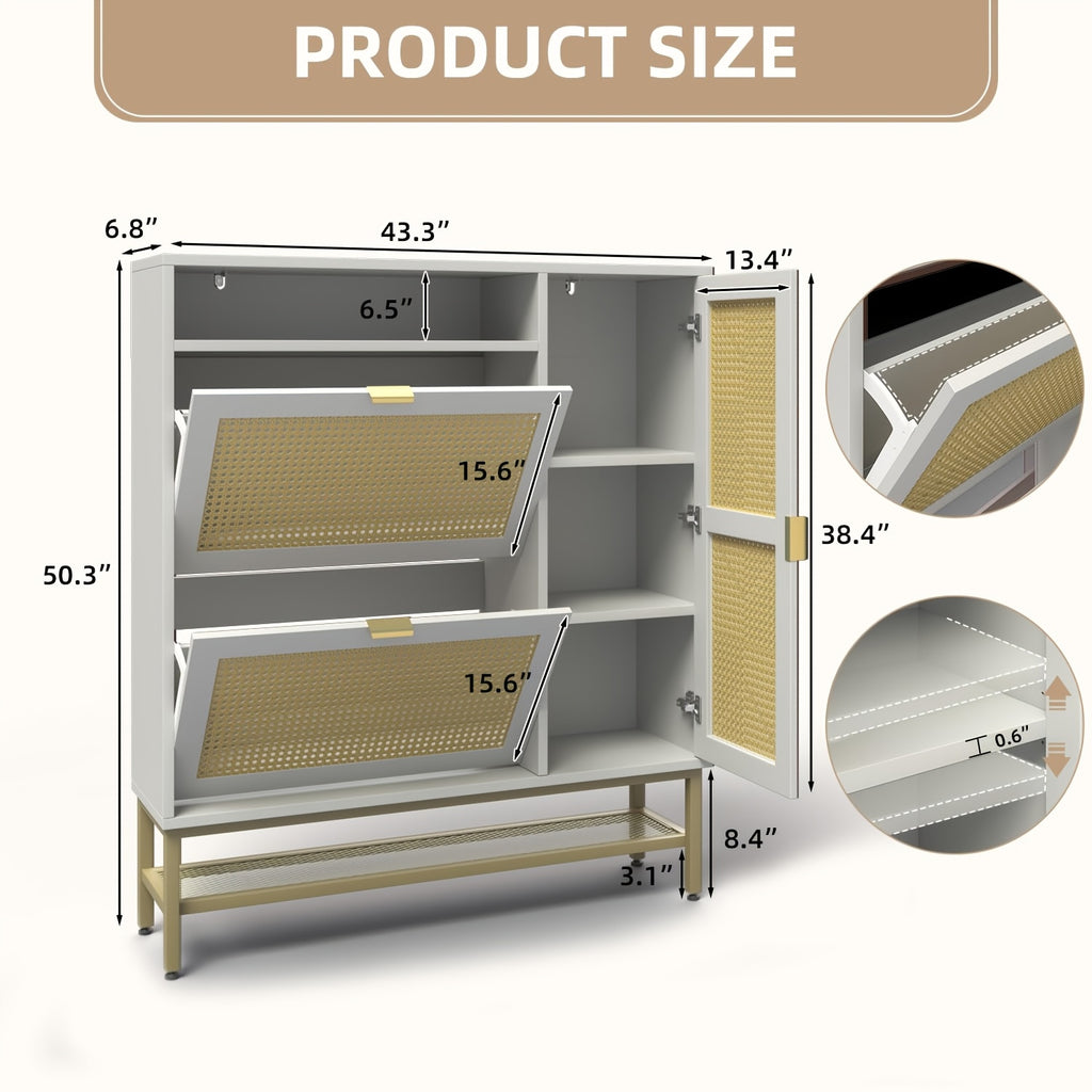 Farmhouse Sideboard Buffet with Sliding Barn Doors & Rattan Details
