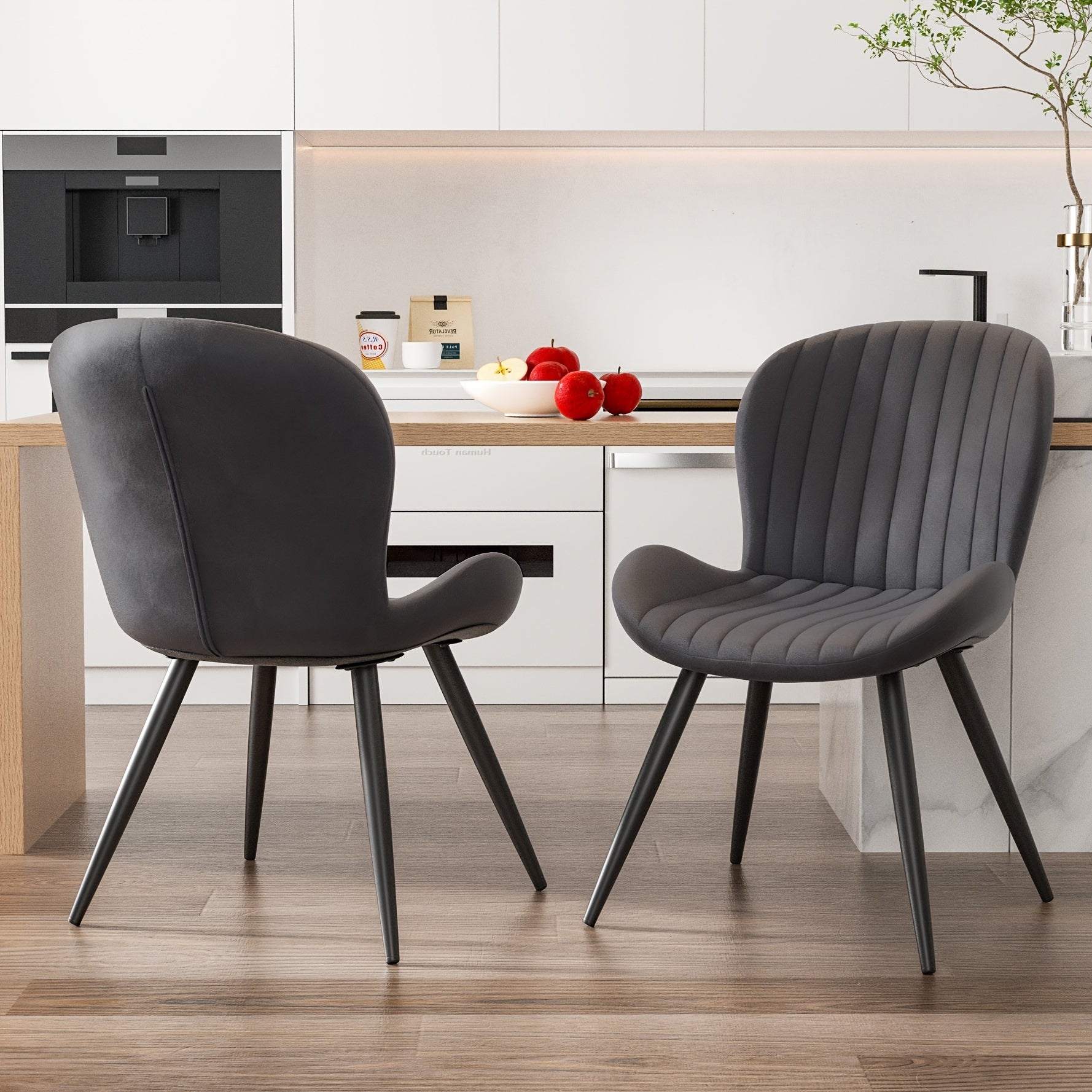 Set Of 2\u002F4 Dining Chairs, Boucle Upholstered Kitchen Chairs with Curved Backrest & Metal Legs