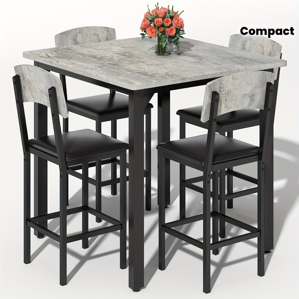 5pcs Dining Table And Chair Set with Imitation Marble Texture
