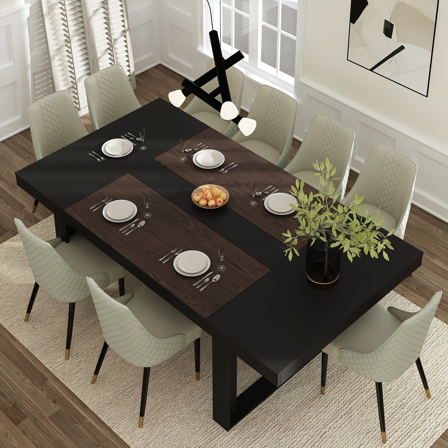 6-8 Person Large Rectangular Dining Table | Modern Kitchen Table and Dinner Table, Black,