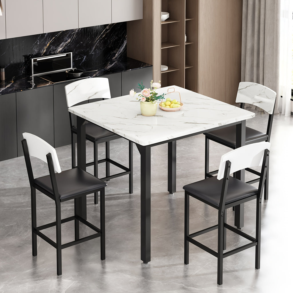 5pcs Dining Table And Chair Set with Imitation Marble Texture