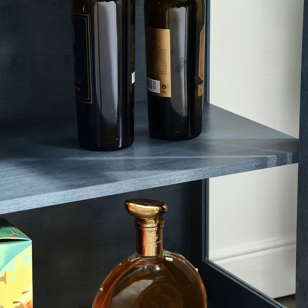 Contemporary Blue Buffet Cabinet with Glass Doors & Adjustable Shelves - 3.2+ Cubic Feet Storage