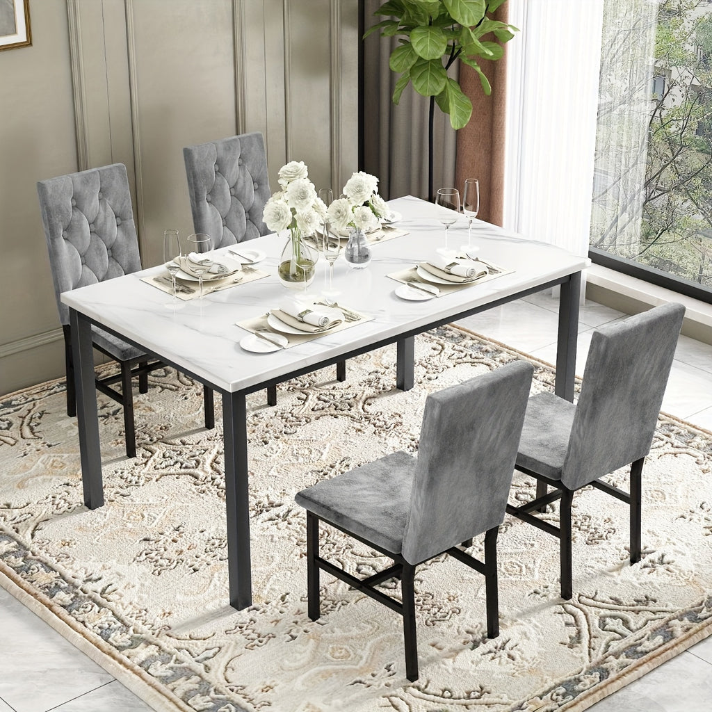 5pcs Dining Table Set Dining Table Set for 4 With Luxurious Button Tufted Dinner Chairs