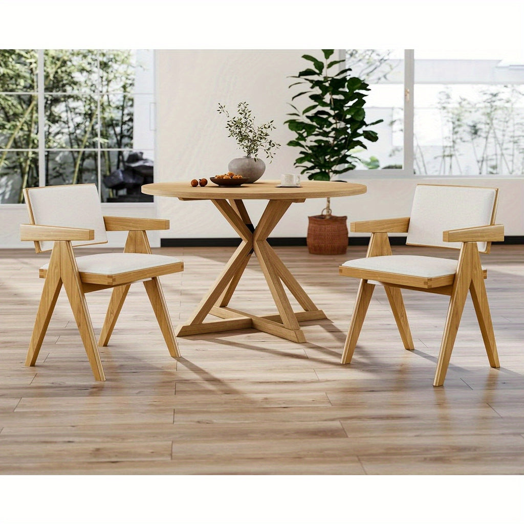 Set of 2 Modern Farmhouse Dining Chairs with Arms Boucle Upholstered Dining Room