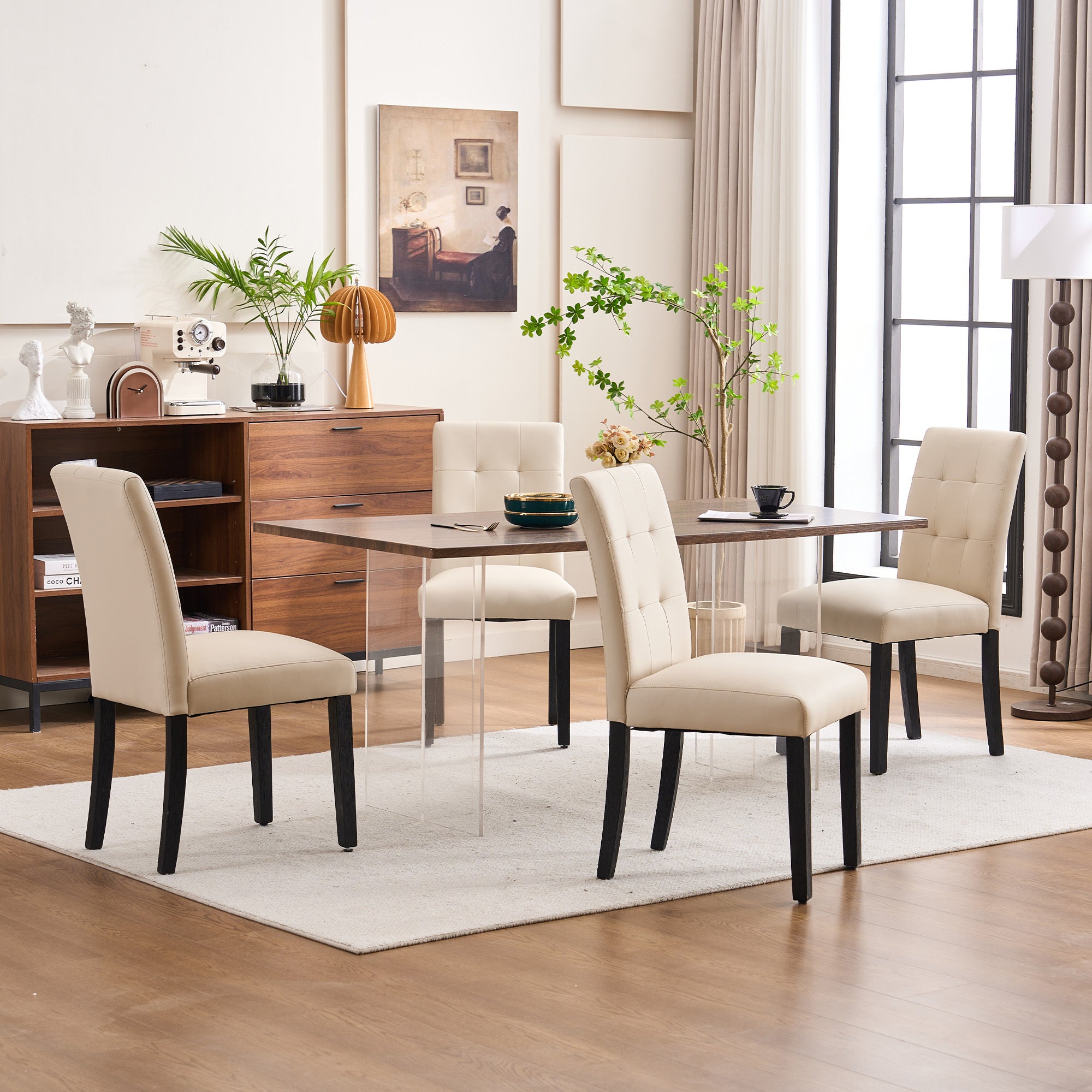 Set of 2 Faux PU Leather Upholstered Dining Chairs for Home Kitchen Living Room