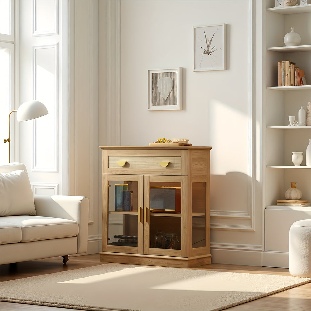 Modern Buffet Cabinet with Glass Door Storage - Adjustable Shelves & ≥3.2 Cu Ft Display Cabinet