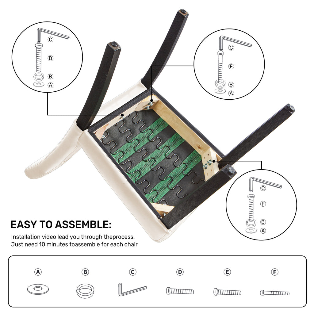 Set of 2 Faux PU Leather Upholstered Dining Chairs for Home Kitchen Living Room