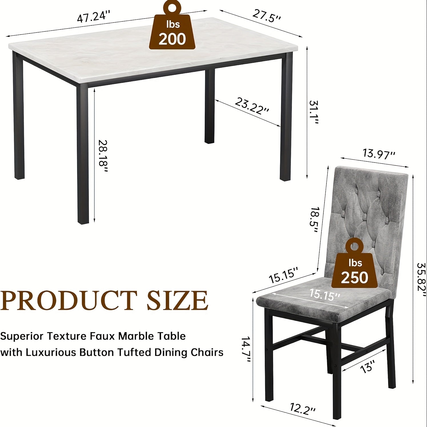 5pcs Dining Table Set Dining Table Set for 4 With Luxurious Button Tufted Dinner Chairs