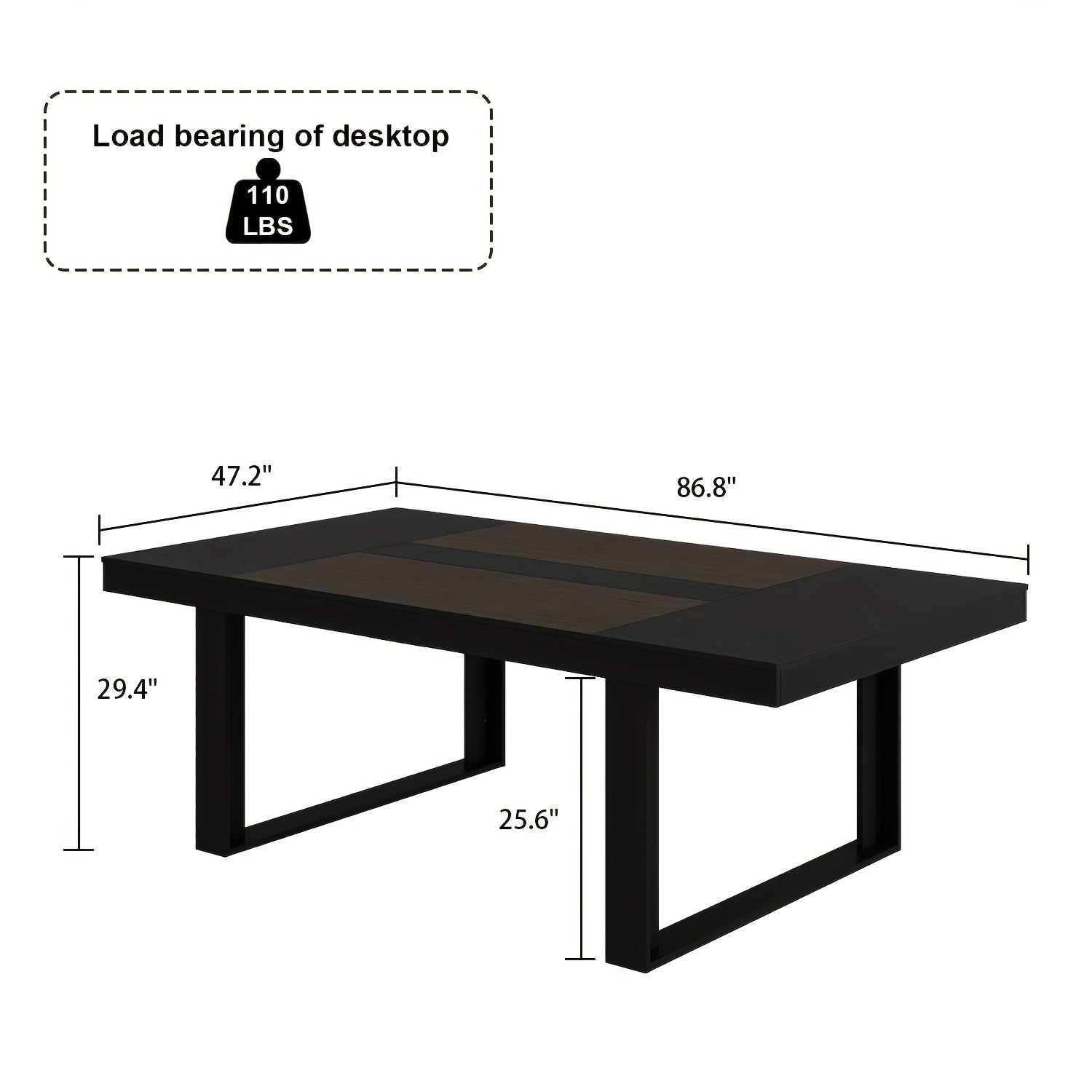 6-8 Person Large Rectangular Dining Table | Modern Kitchen Table and Dinner Table, Black,