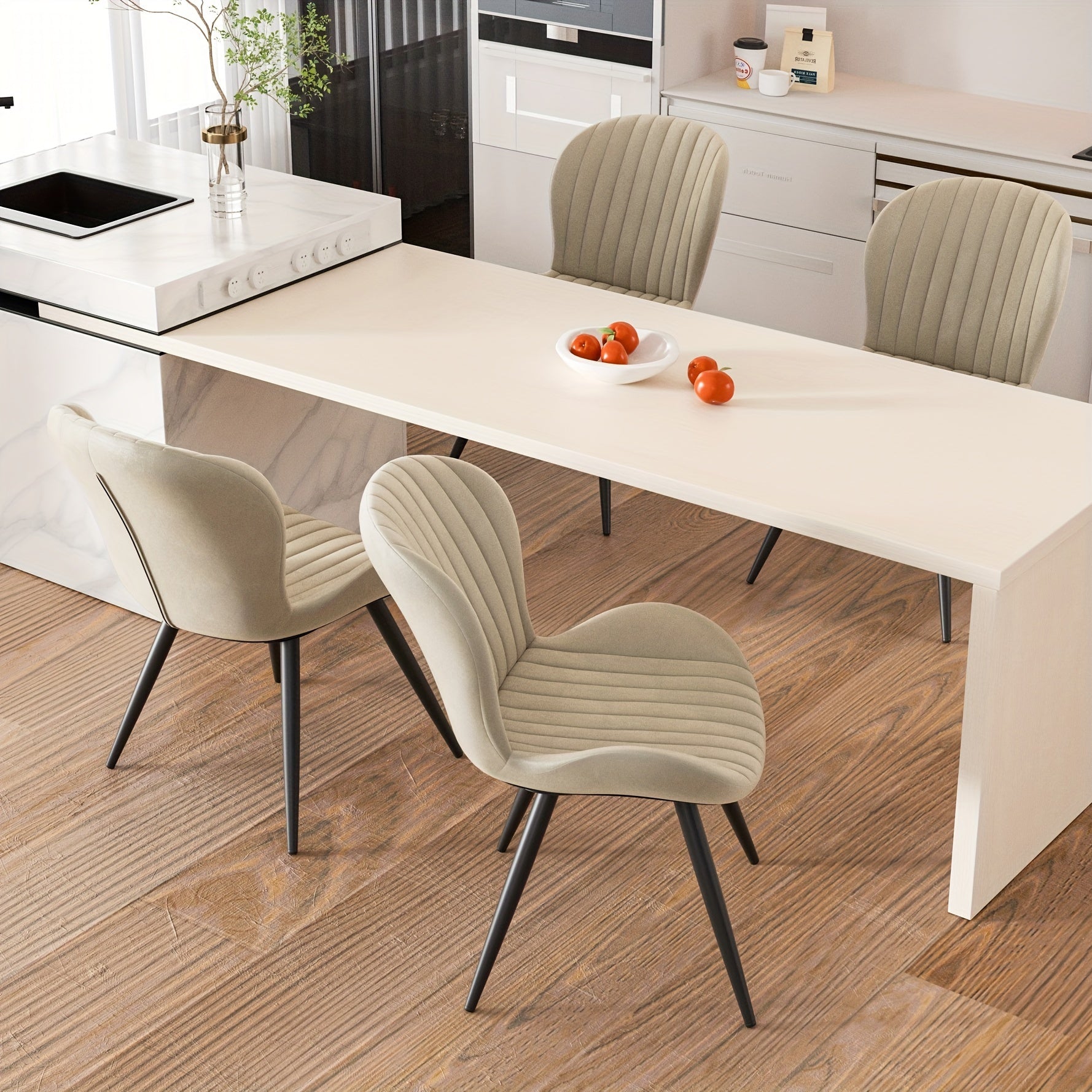 Set Of 2\u002F4 Dining Chairs, Boucle Upholstered Kitchen Chairs with Curved Backrest & Metal Legs