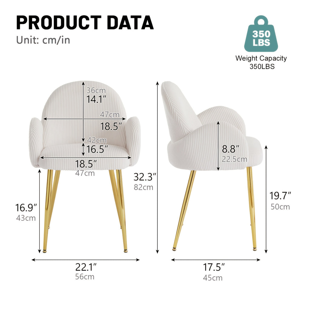 Set of 2 Modern Dining Chairs with Upholstered Cushioned Seats & Sturdy Metal Legs