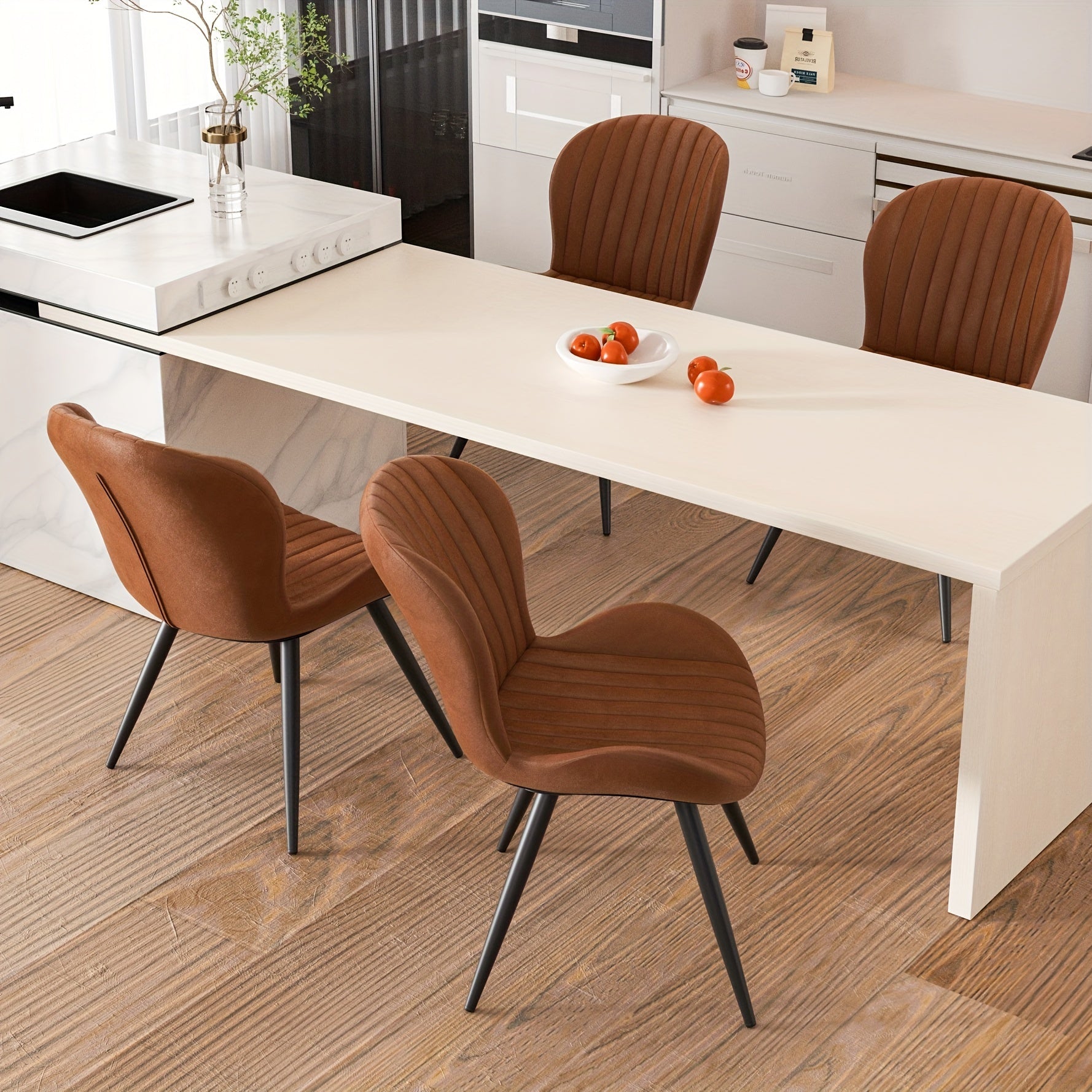 Set Of 2\u002F4 Dining Chairs, Boucle Upholstered Kitchen Chairs with Curved Backrest & Metal Legs