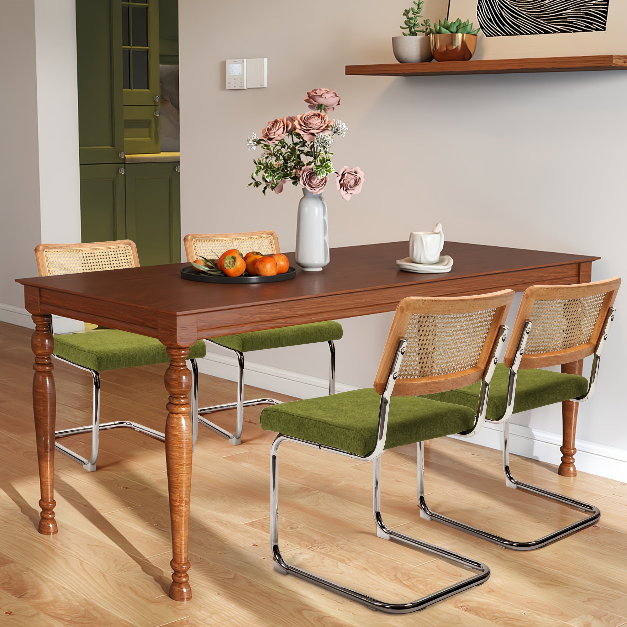 Retro Rattan Dining Chairs, Set Of 2\u002F4, Classic Boho Style Cantilever Kitchen Or Desk Chairs