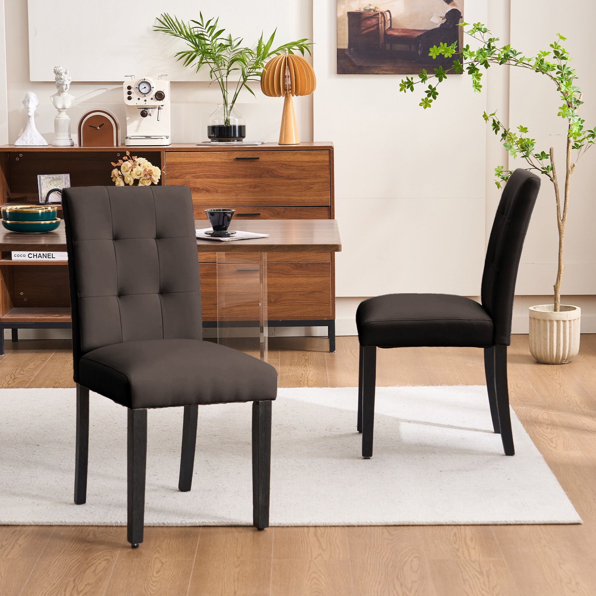 Set of 2 Faux PU Leather Upholstered Dining Chairs for Home Kitchen Living Room