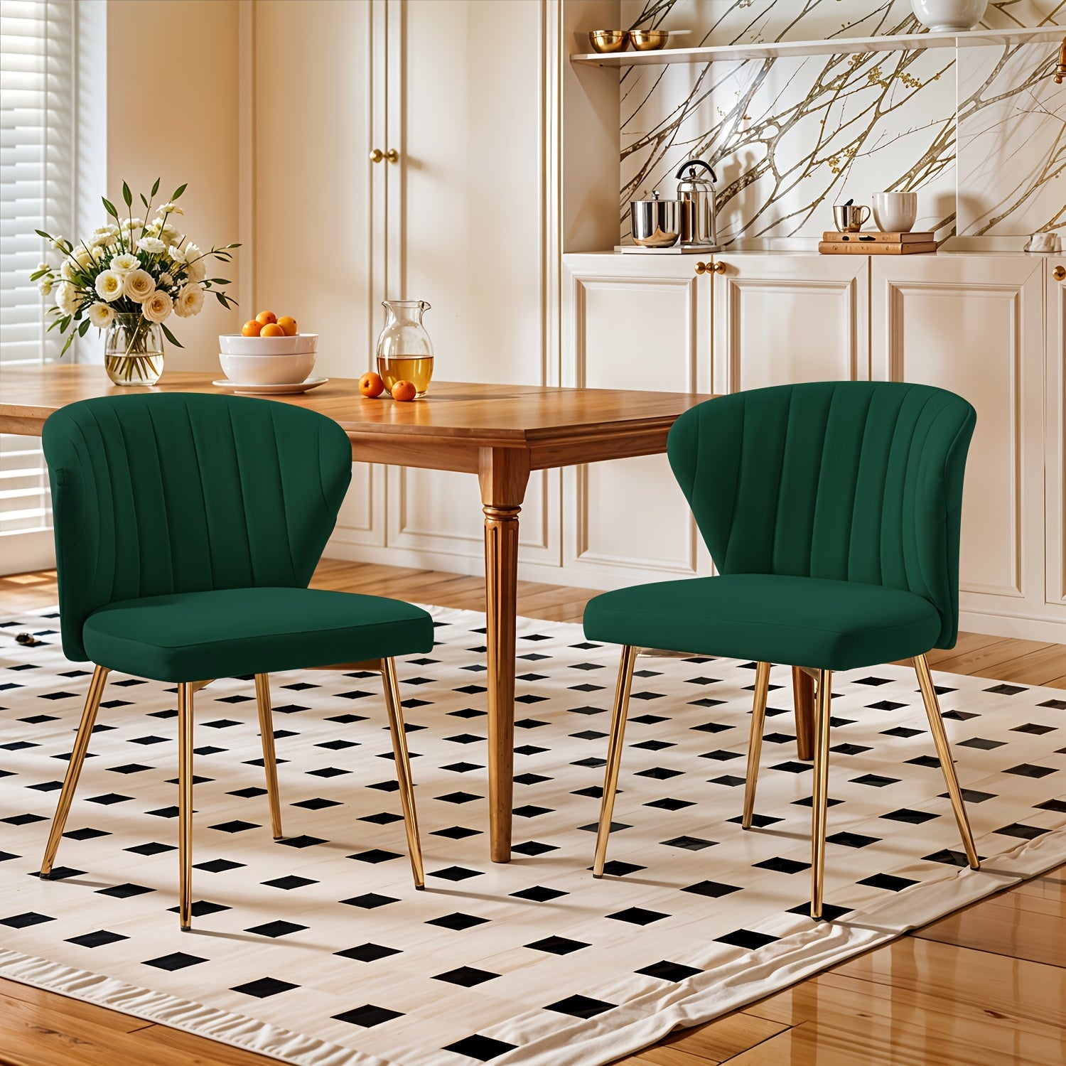 Mojay Modern Dining Chairs Set Of 2, Velvet Vanity Chairs with Golden Metal Legs for Kitchen