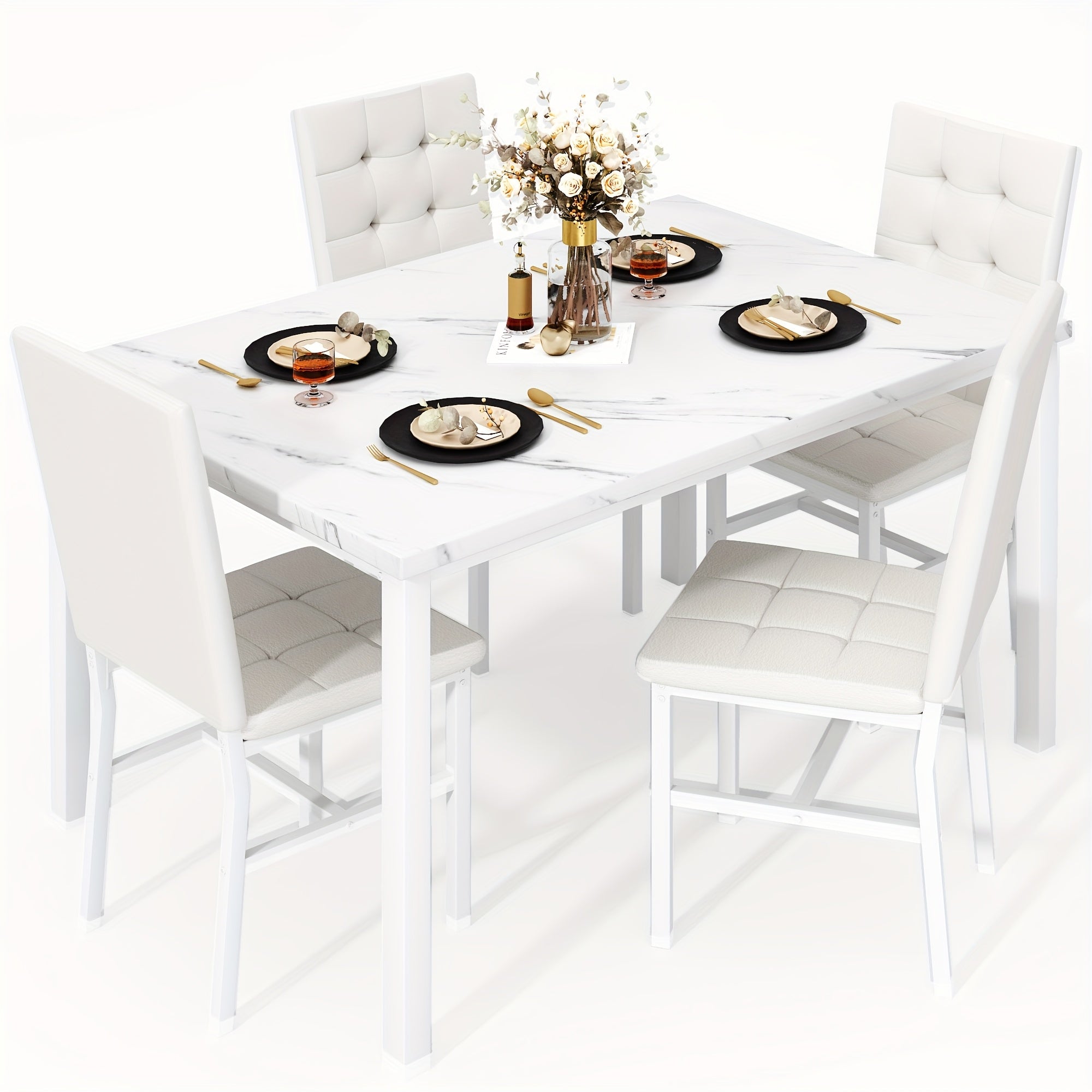 LAMERGE 5pcs Of Dining Table Set, Dining Room Table Set Can Be Used By 4 People, Kitchen Table Set