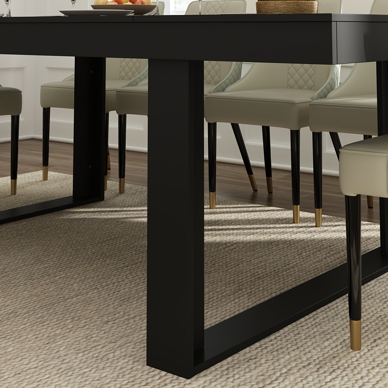 6-8 Person Large Rectangular Dining Table | Modern Kitchen Table and Dinner Table, Black,