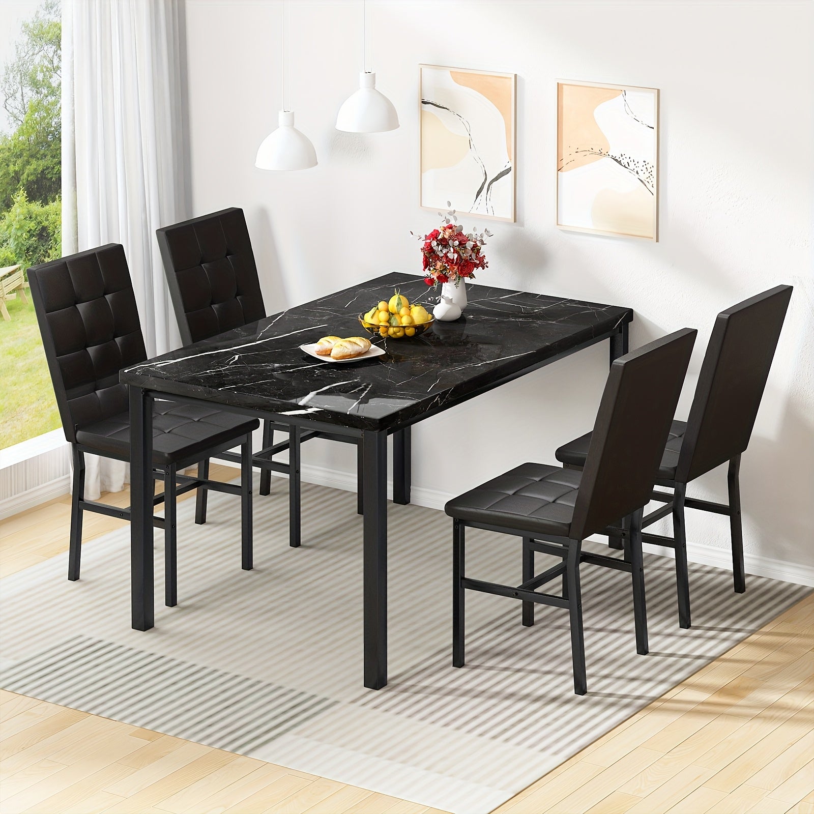 LAMERGE 5pcs Of Dining Table Set, Dining Room Table Set Can Be Used By 4 People, Kitchen Table Set