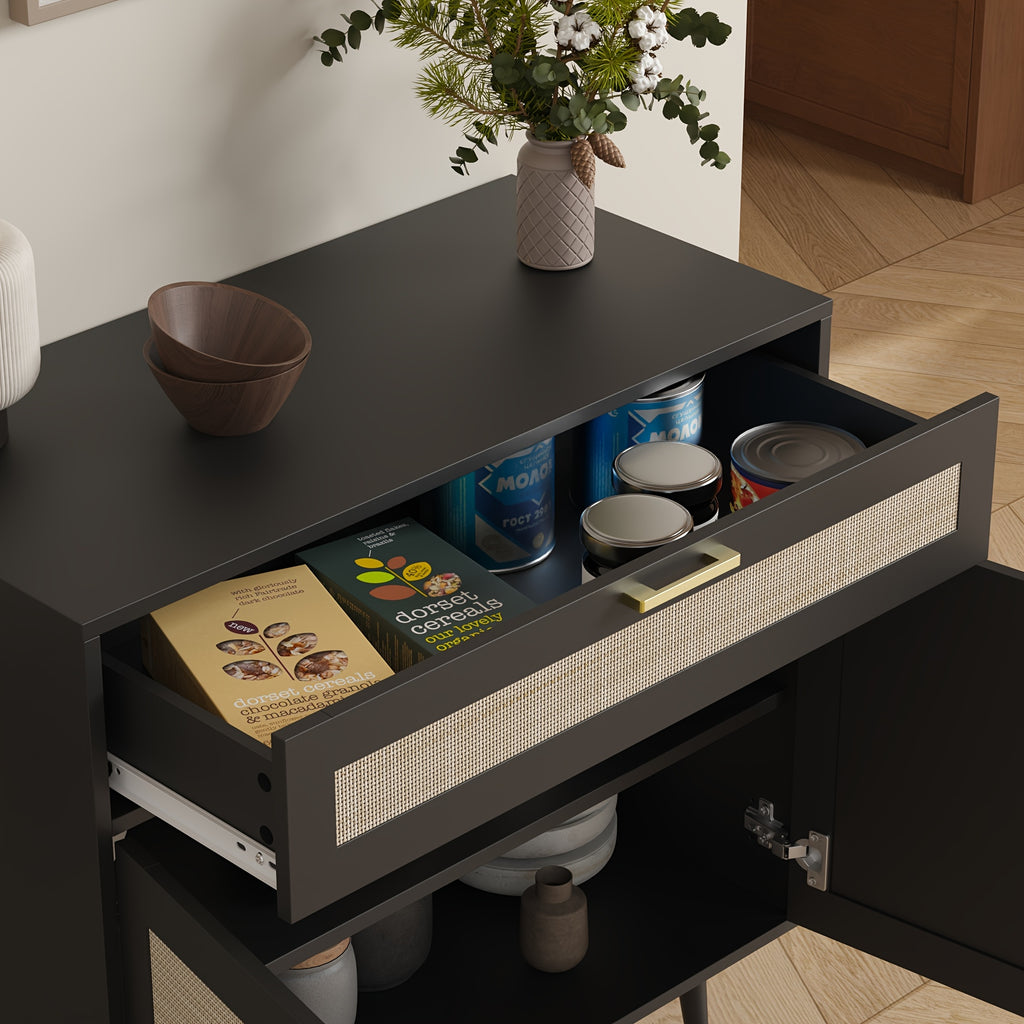 MHOM Rattan Buffet Sideboard Cabinet with Storage, Boho Kitchen Cabinet with Drawer & 2 Doors