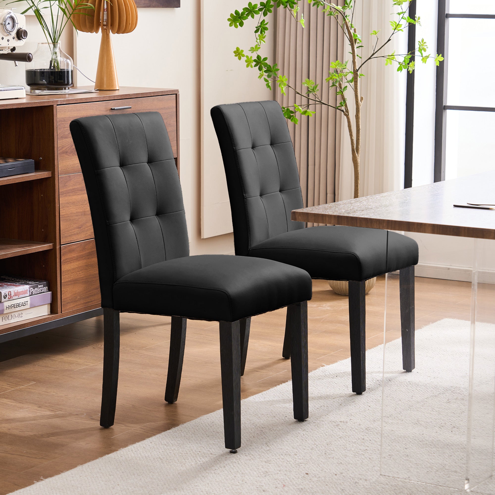 Set of 2 Faux PU Leather Upholstered Dining Chairs for Home Kitchen Living Room