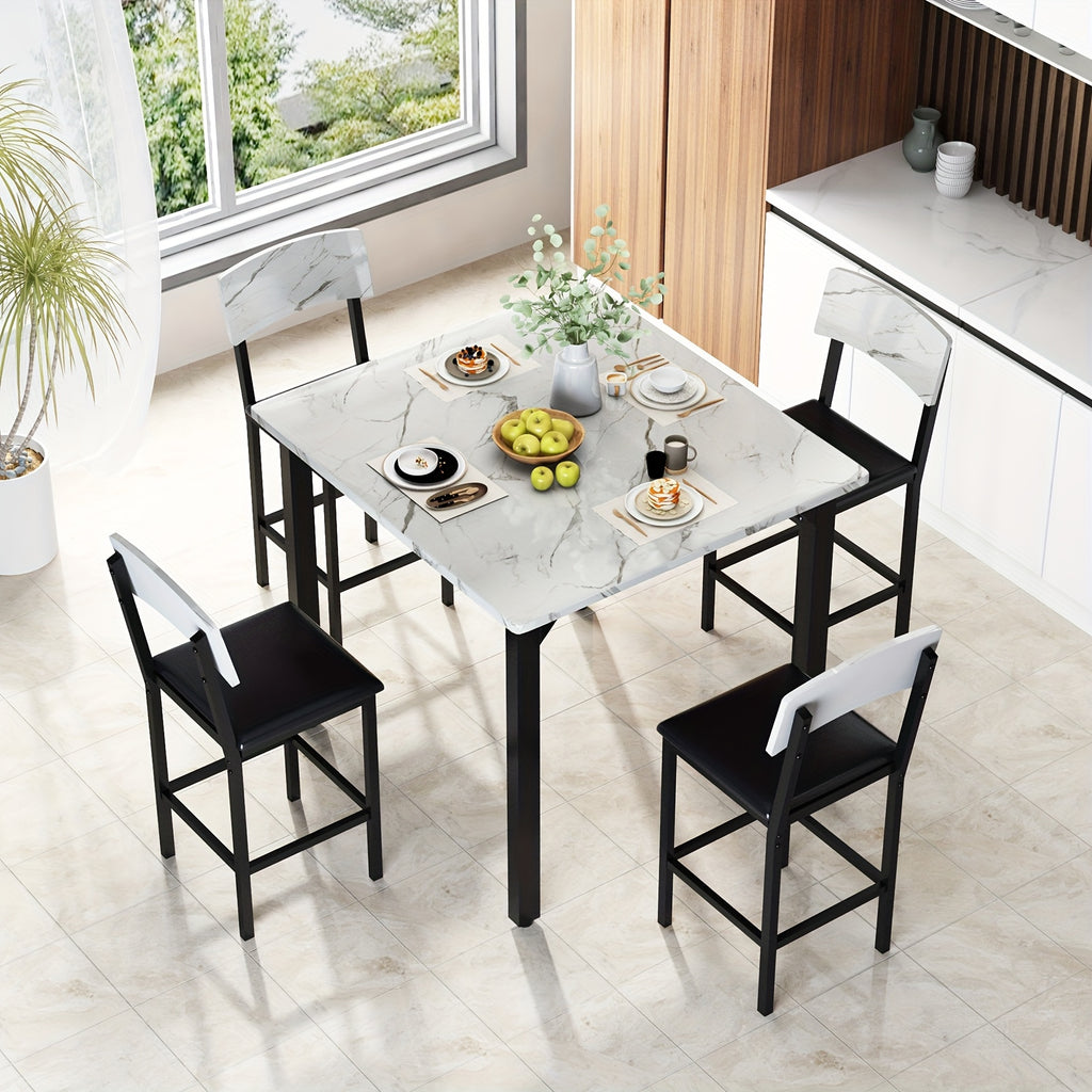 5pcs Dining Table And Chair Set with Imitation Marble Texture