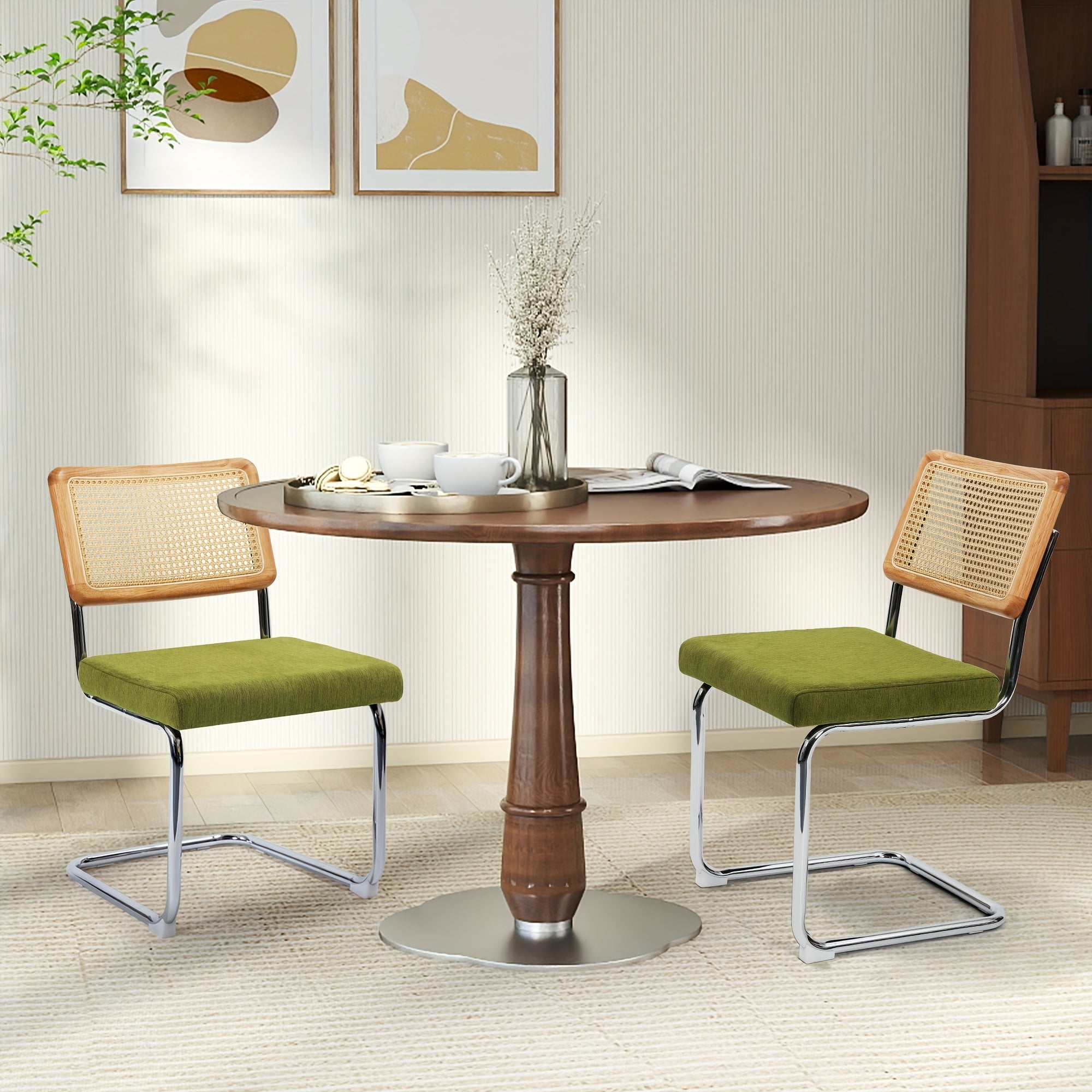 Retro Rattan Dining Chairs, Set Of 2\u002F4, Classic Boho Style Cantilever Kitchen Or Desk Chairs