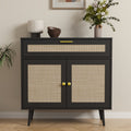 MHOM Rattan Buffet Sideboard Cabinet with Storage, Boho Kitchen Cabinet with Drawer & 2 Doors