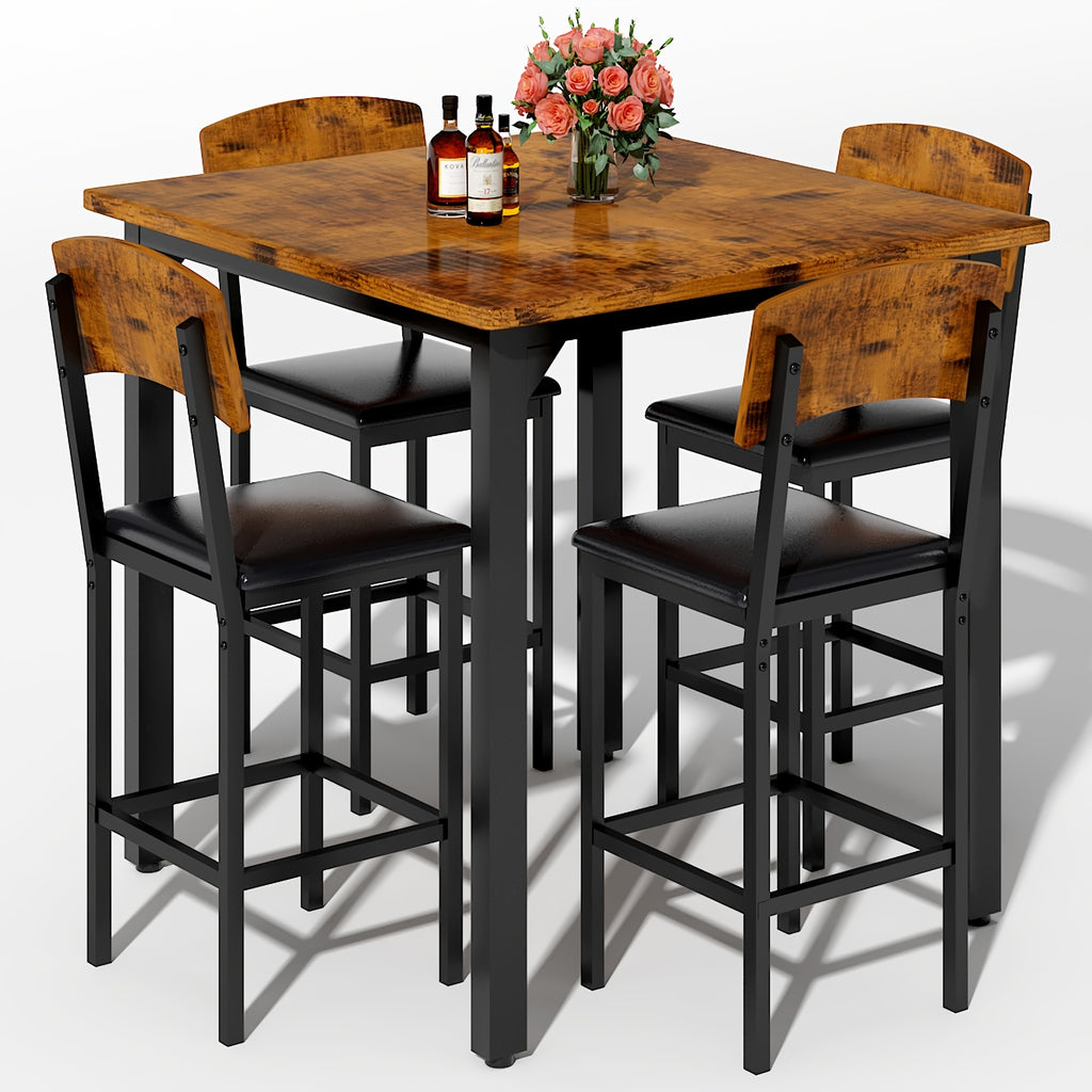 5pcs Dining Table And Chair Set with Imitation Marble Texture