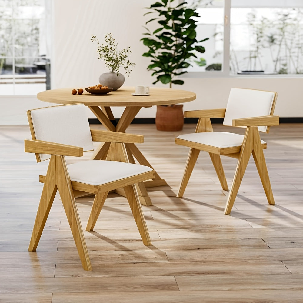 Set of 2 Modern Farmhouse Dining Chairs with Arms Boucle Upholstered Dining Room