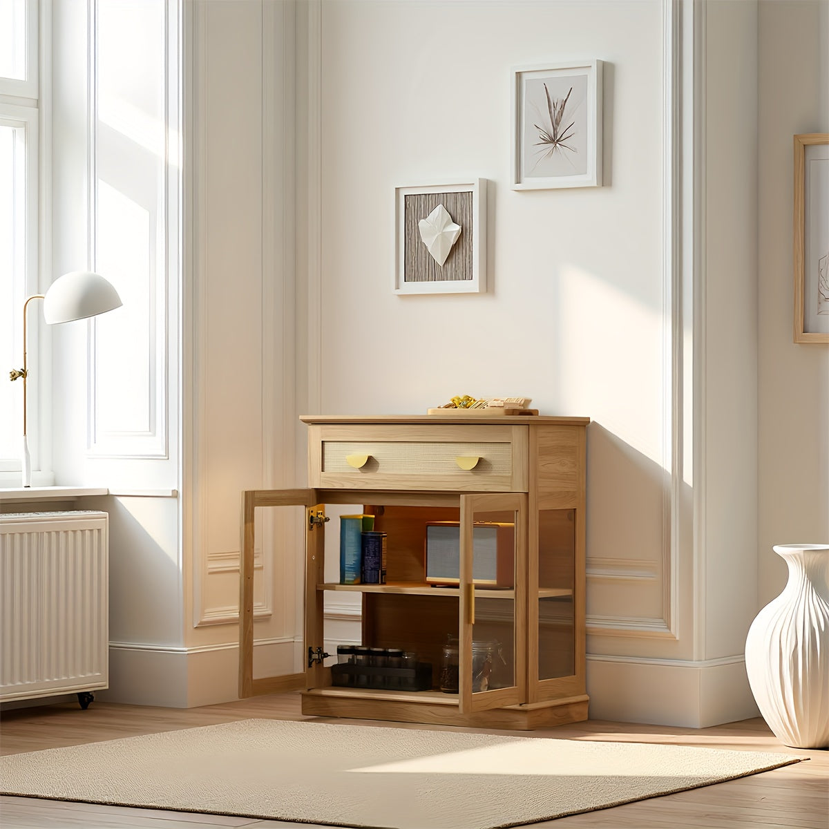 Modern Buffet Cabinet with Glass Door Storage - Adjustable Shelves & ≥3.2 Cu Ft Display Cabinet