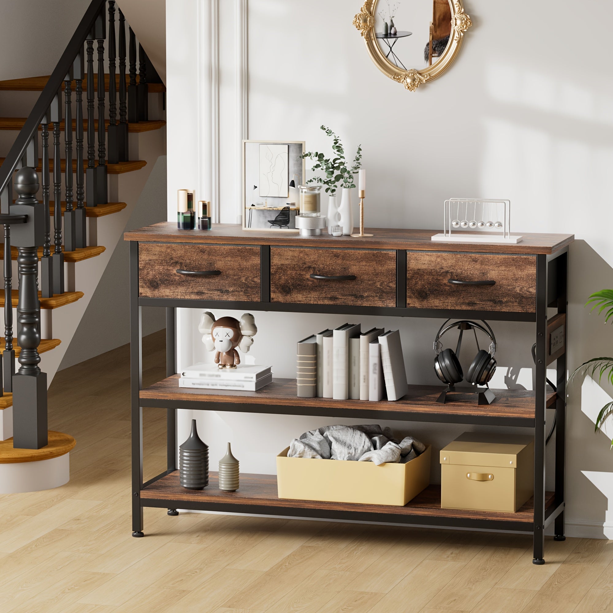 3-Tier Console Table with Charging Station