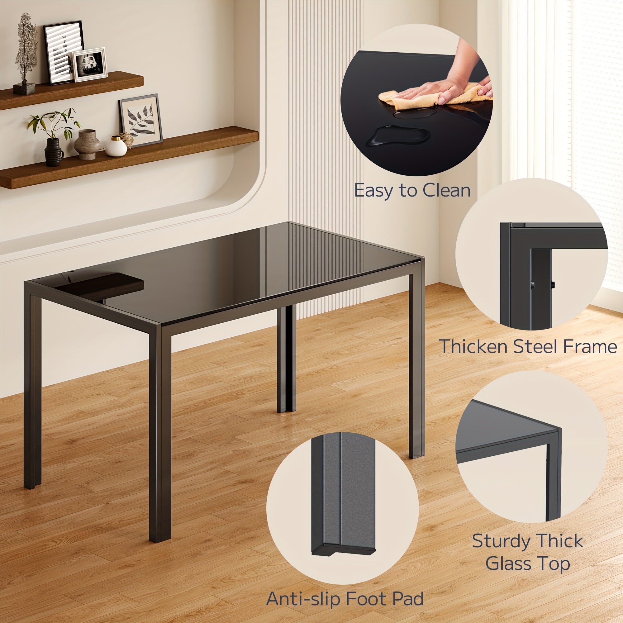 Glass Dining Table Sets for 6, 7pcs Kitchen Table and Chairs Set for 6 Person