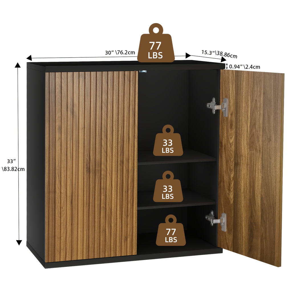 Vertical Ribbed Walnut End Thermoformed Two-Door Cabinet