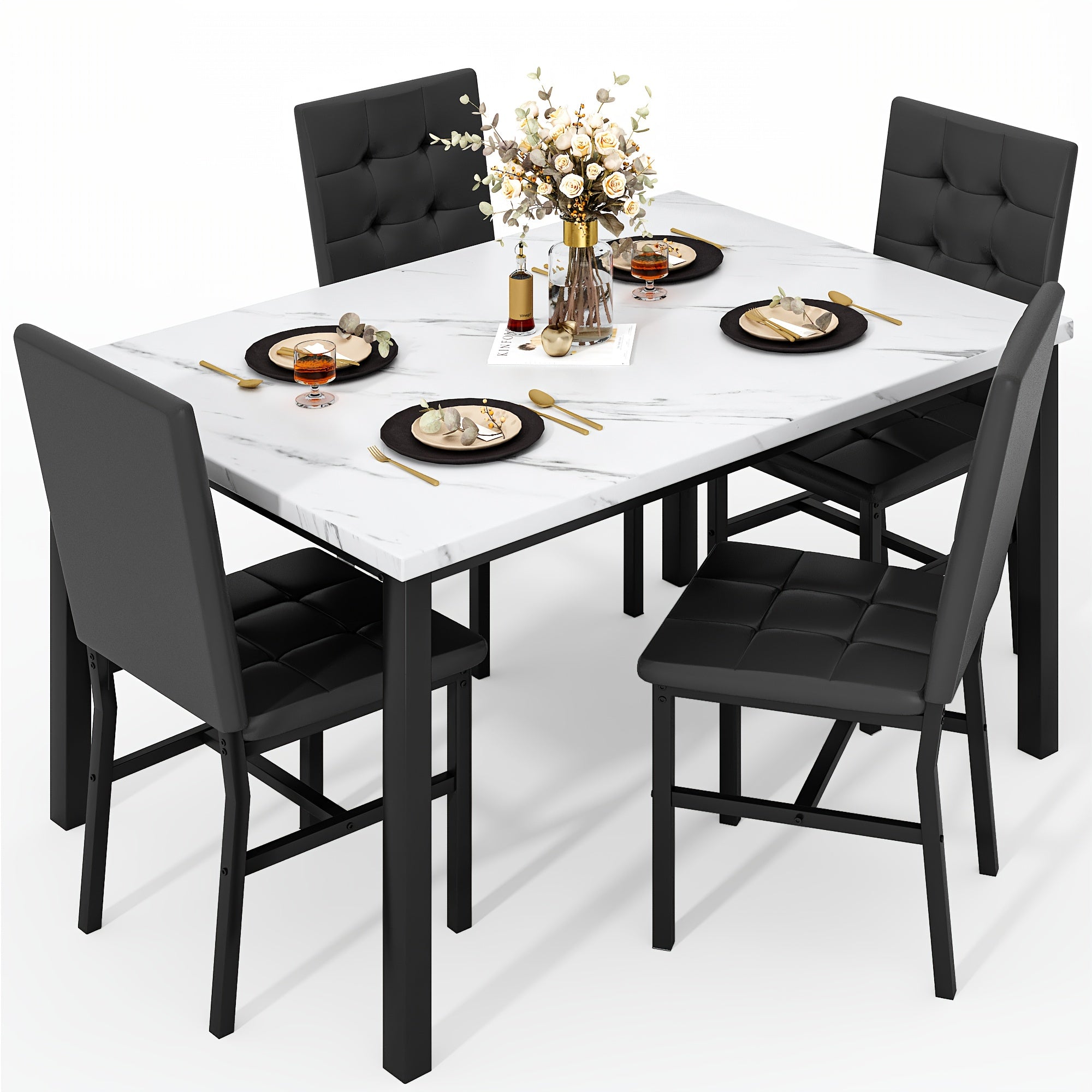 LAMERGE 5pcs Of Dining Table Set, Dining Room Table Set Can Be Used By 4 People, Kitchen Table Set