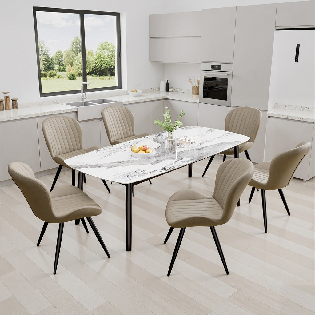 Set Of 2\u002F4 Dining Chairs, Boucle Upholstered Kitchen Chairs with Curved Backrest & Metal Legs