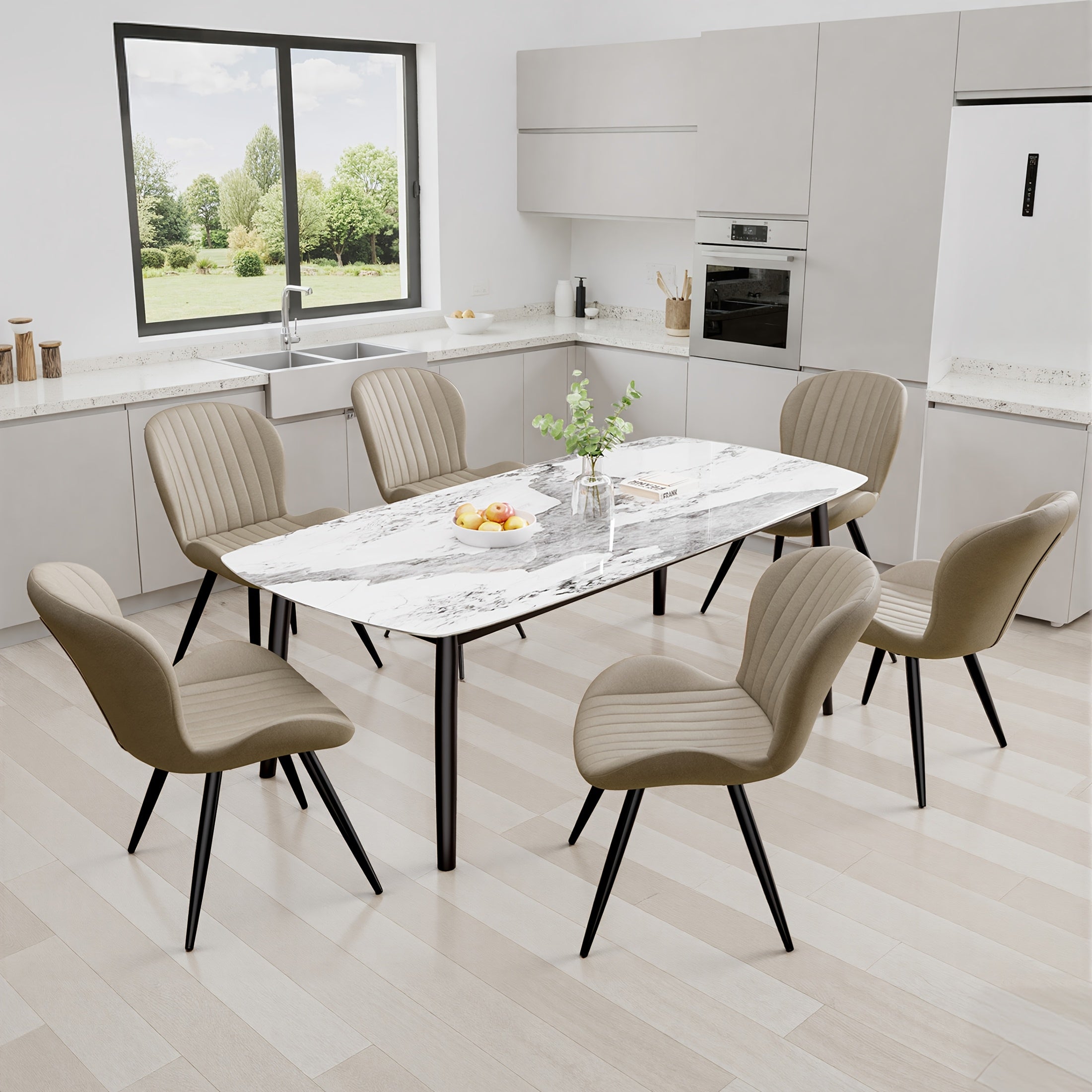 Set Of 2\u002F4 Dining Chairs, Boucle Upholstered Kitchen Chairs with Curved Backrest & Metal Legs