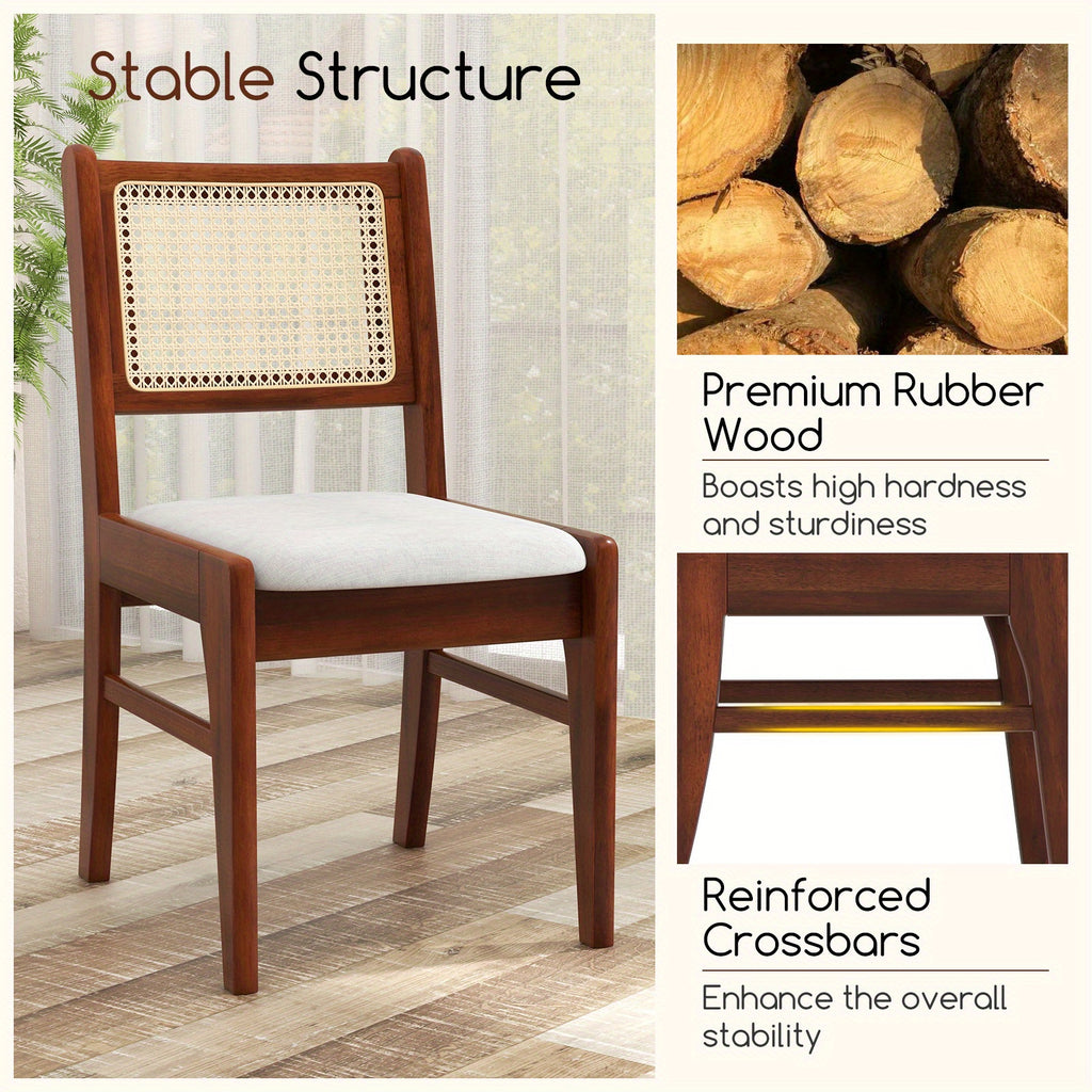 LIFEZEAL Rattan Dining Chair Set of 2, Wooden Kitchen Chairs w\u002F Cane Back