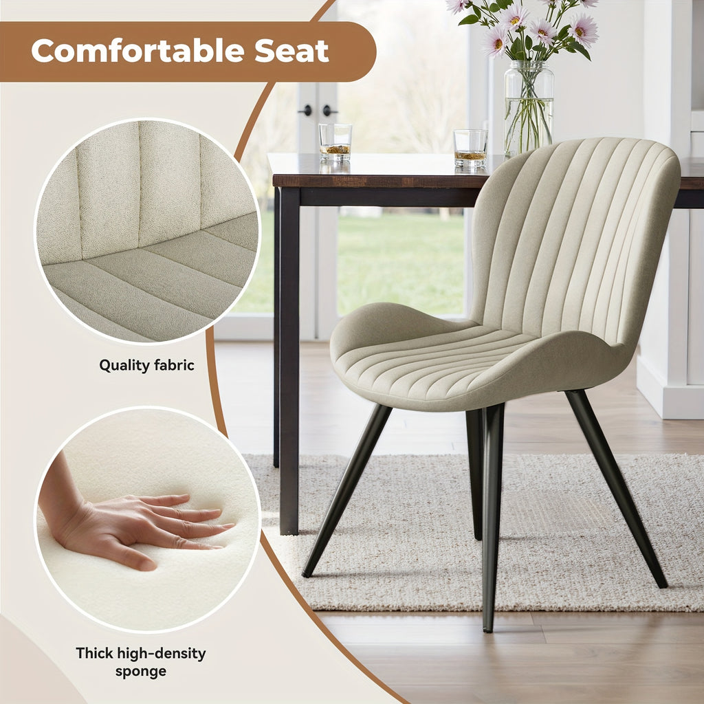 Set Of 2\u002F4 Dining Chairs, Boucle Upholstered Kitchen Chairs with Curved Backrest & Metal Legs