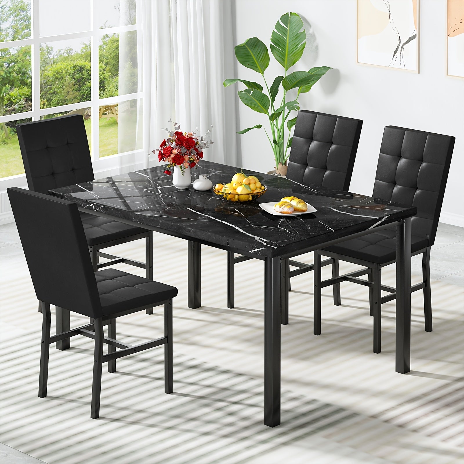 LAMERGE 5pcs Of Dining Table Set, Dining Room Table Set Can Be Used By 4 People, Kitchen Table Set